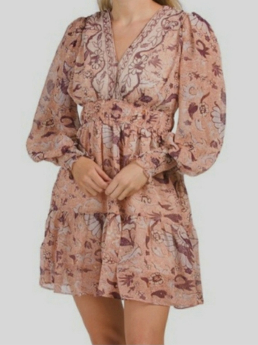 O.P.T Floral Women's Size Small Boho Prairie Balloon Sleeve Tiered Mini NWT Sz M
